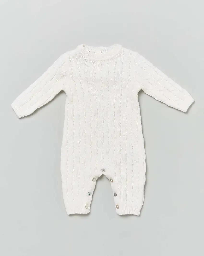 Tutina panna in pura lana a trecce a maniche lunghe