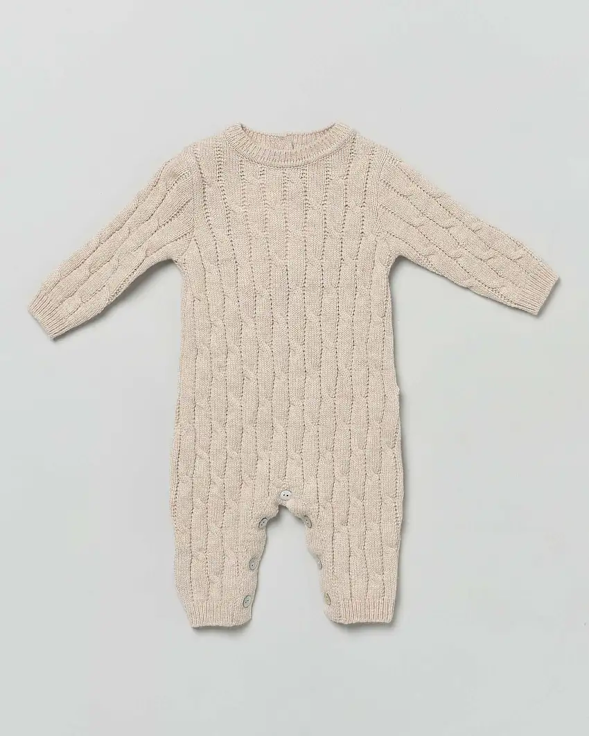 Tutina beige in pura lana a trecce a maniche lunghe