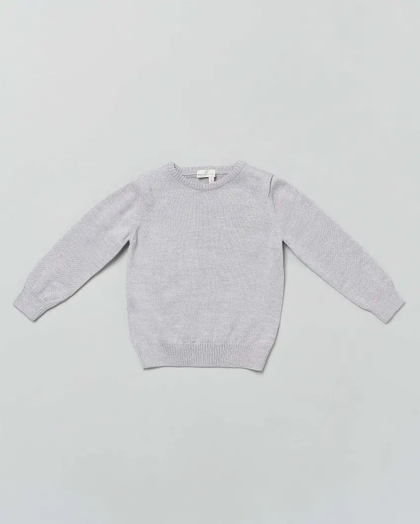 Maglioncino grigio girocollo in pura lana merino a costine