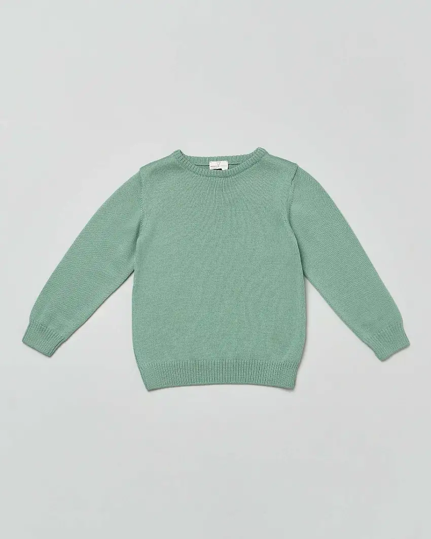 Maglioncino verde salvia girocollo in pura lana merino a costine