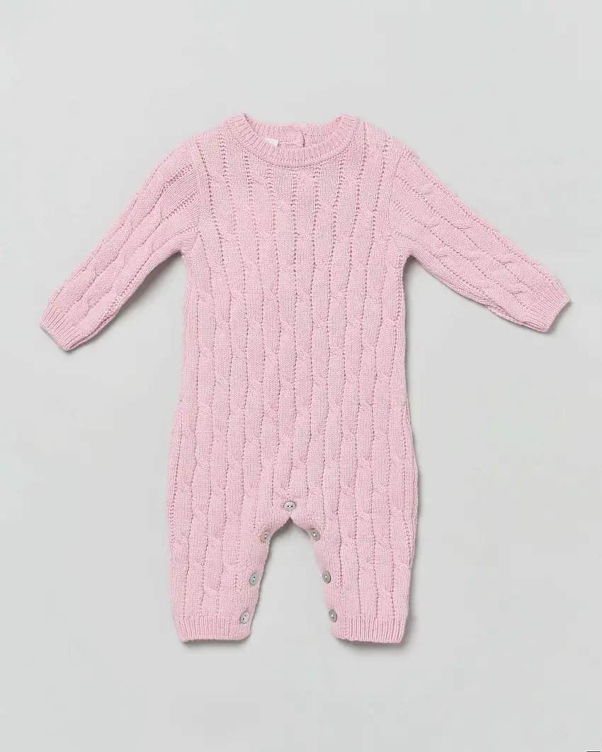 Tutina rosa in pura lana a trecce a maniche lunghe