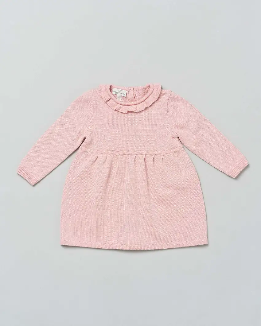 Abito girocollo rosa in lana fit and flare a maniche lunghe