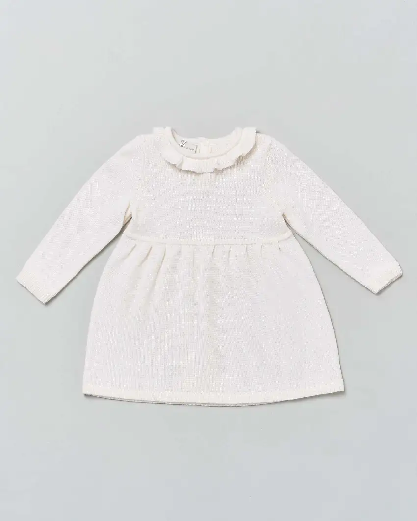 Abito girocollo panna in lana fit and flare a maniche lunghe