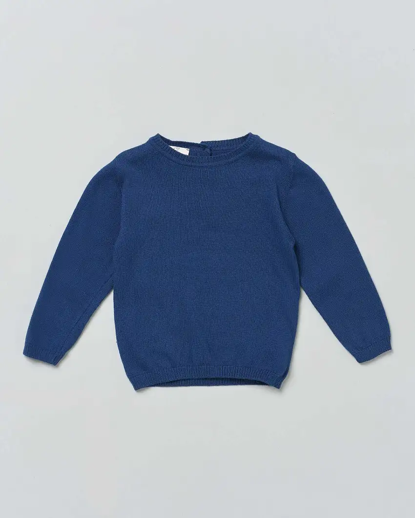 Maglioncino blu girocollo in puro cotone