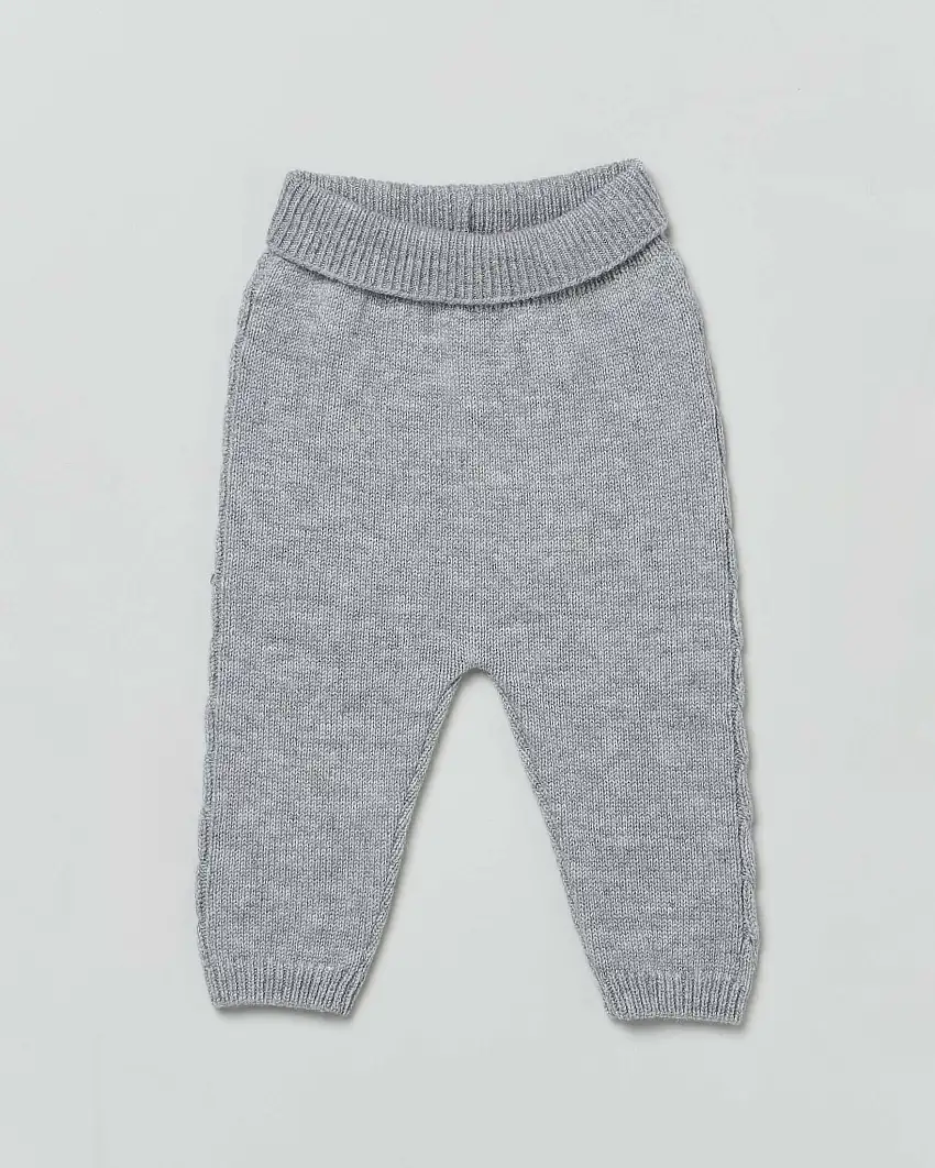 Pantalone grigio in pura lana con tape a trecce