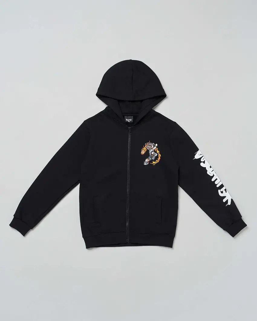 Felpa nera in cotone con cappuccio e zip