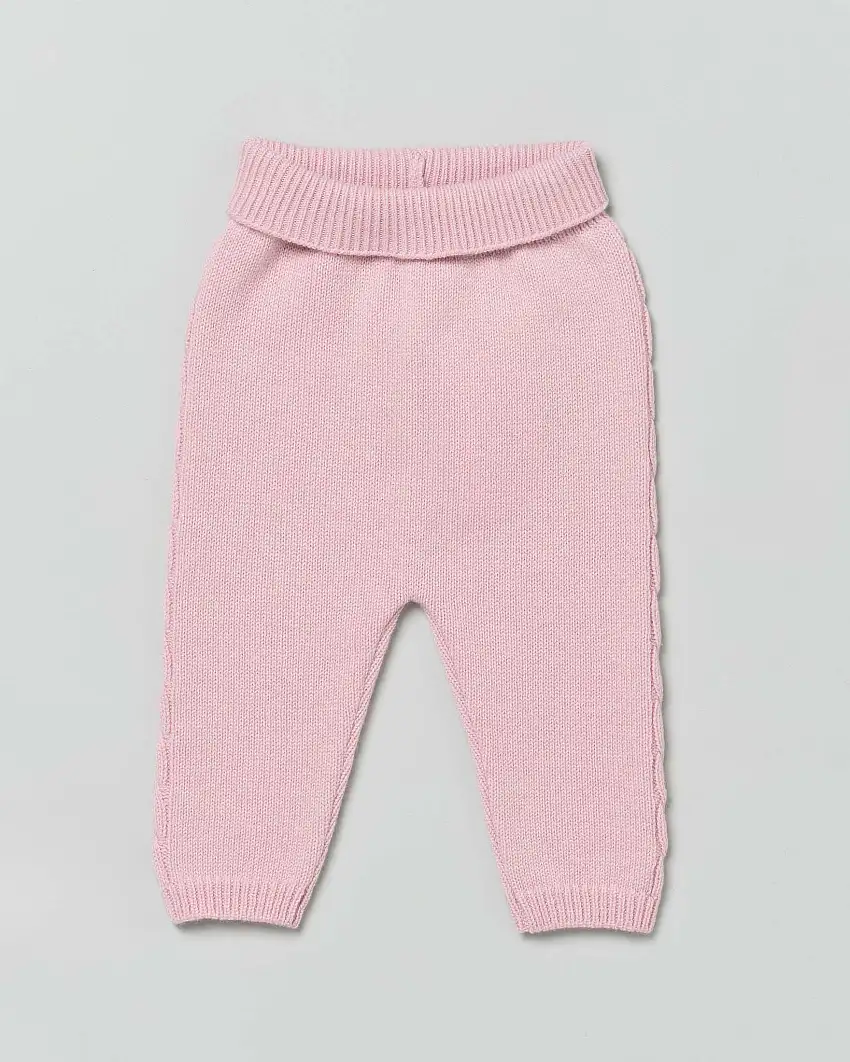 Pantalone rosa in pura lana con tape a trecce