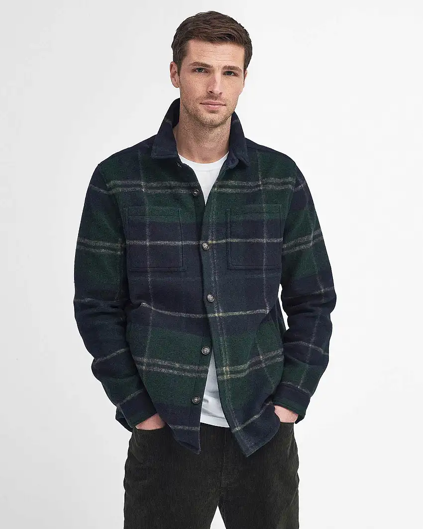 Overshirt Barbour Chapter in fantasia check verde e blu leggermente imbottita