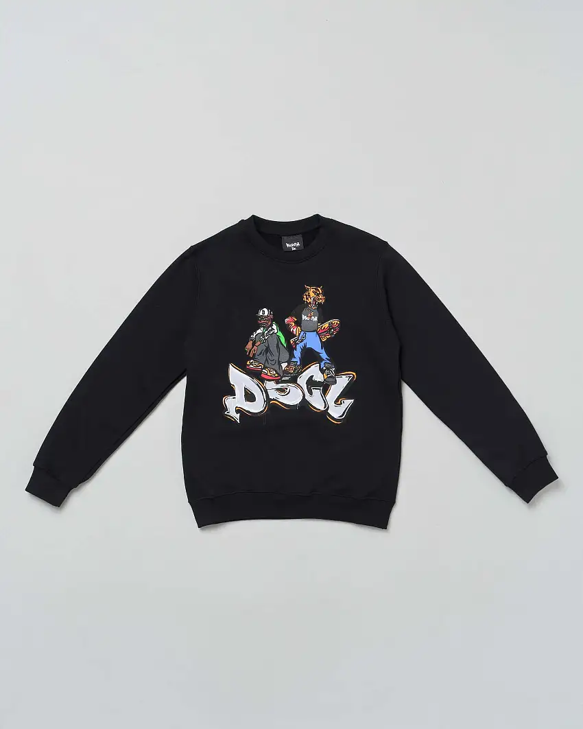 Felpa nera in cotone con stampa logo skater