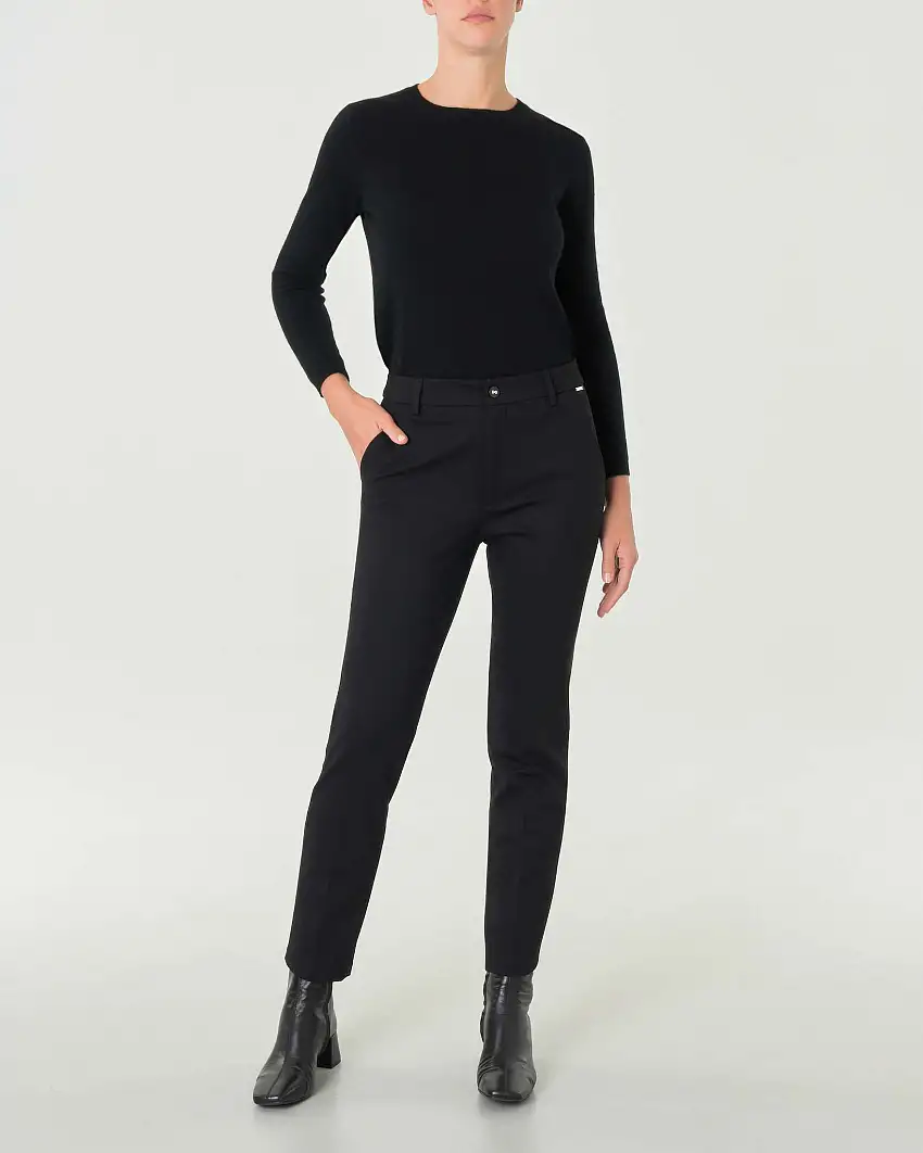 Pantaloni straight neri in misto viscosa lavorato a punto Milano