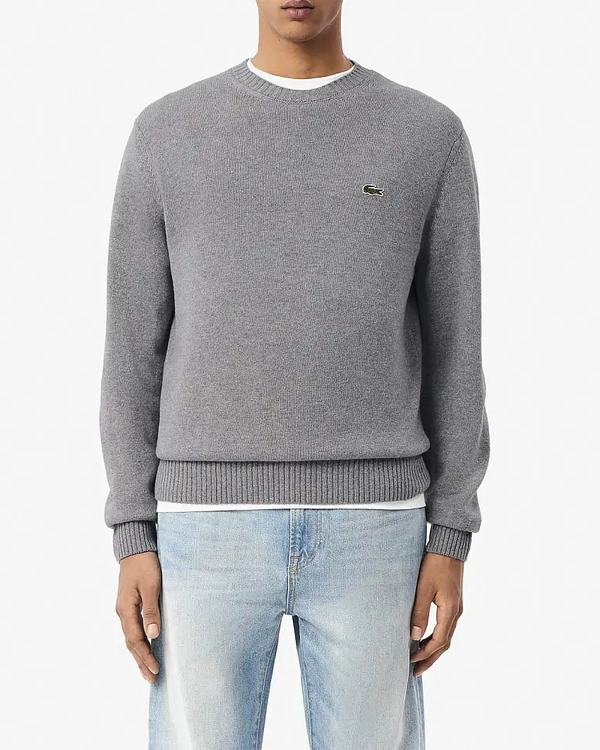 Maglia grigia girocollo in lambswool di pura lana