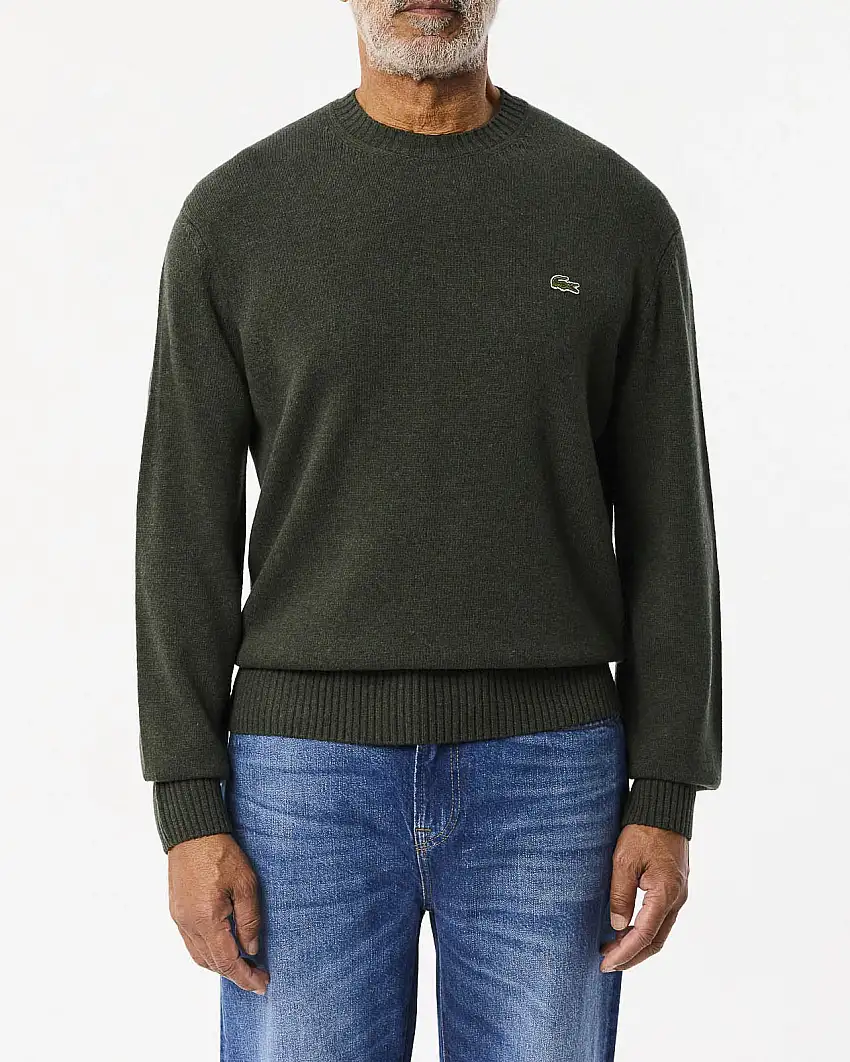 Maglia verde militare girocollo in lambswool di pura lana