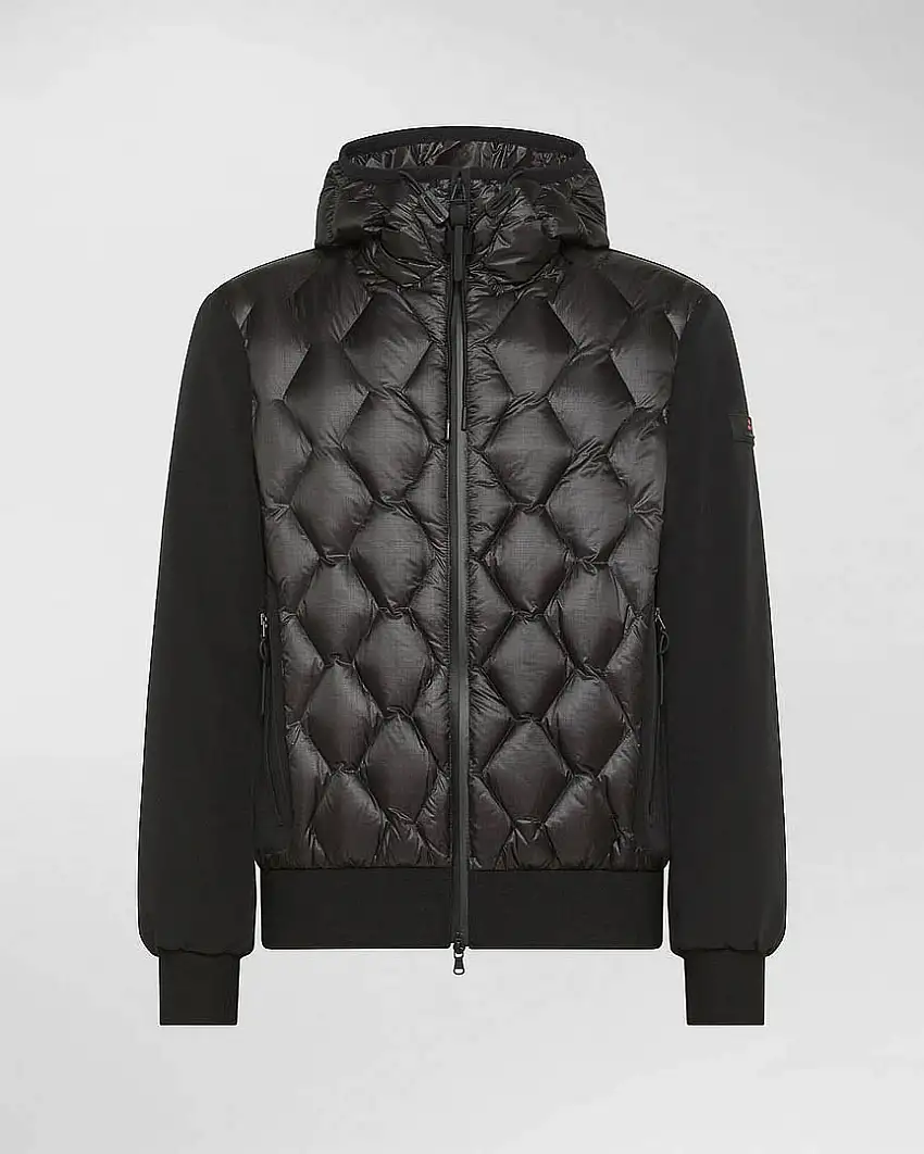 Giubbino Peuterey Koons bi-tessuto nero con trapuntatura geometrica e cappuccio