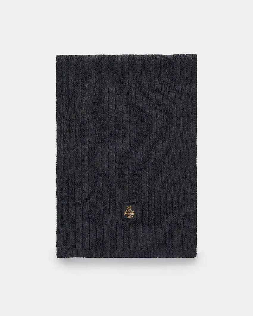 Sciarpa Refrigiwear Dakota blu lavorata a coste con patch porta logo