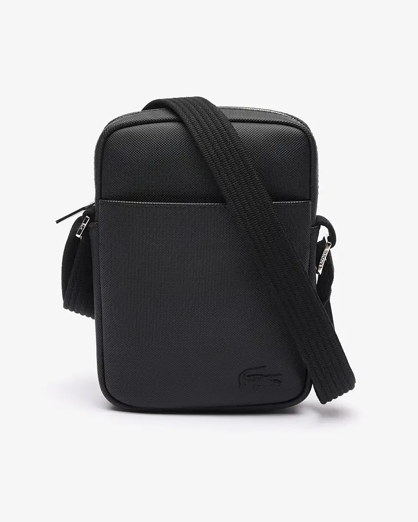 Borsa Lacoste a tracolla piccola nera in micro piqué