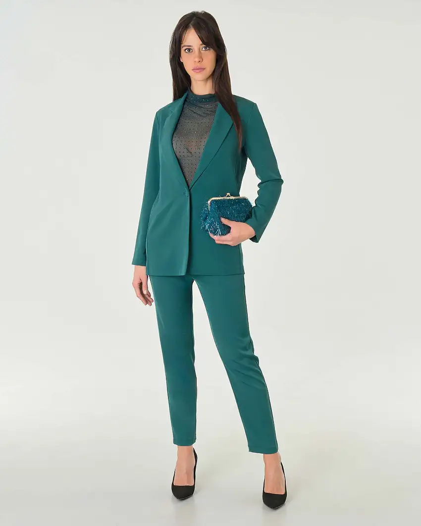 Blazer verde monopetto in crêpe con scollo a lancia