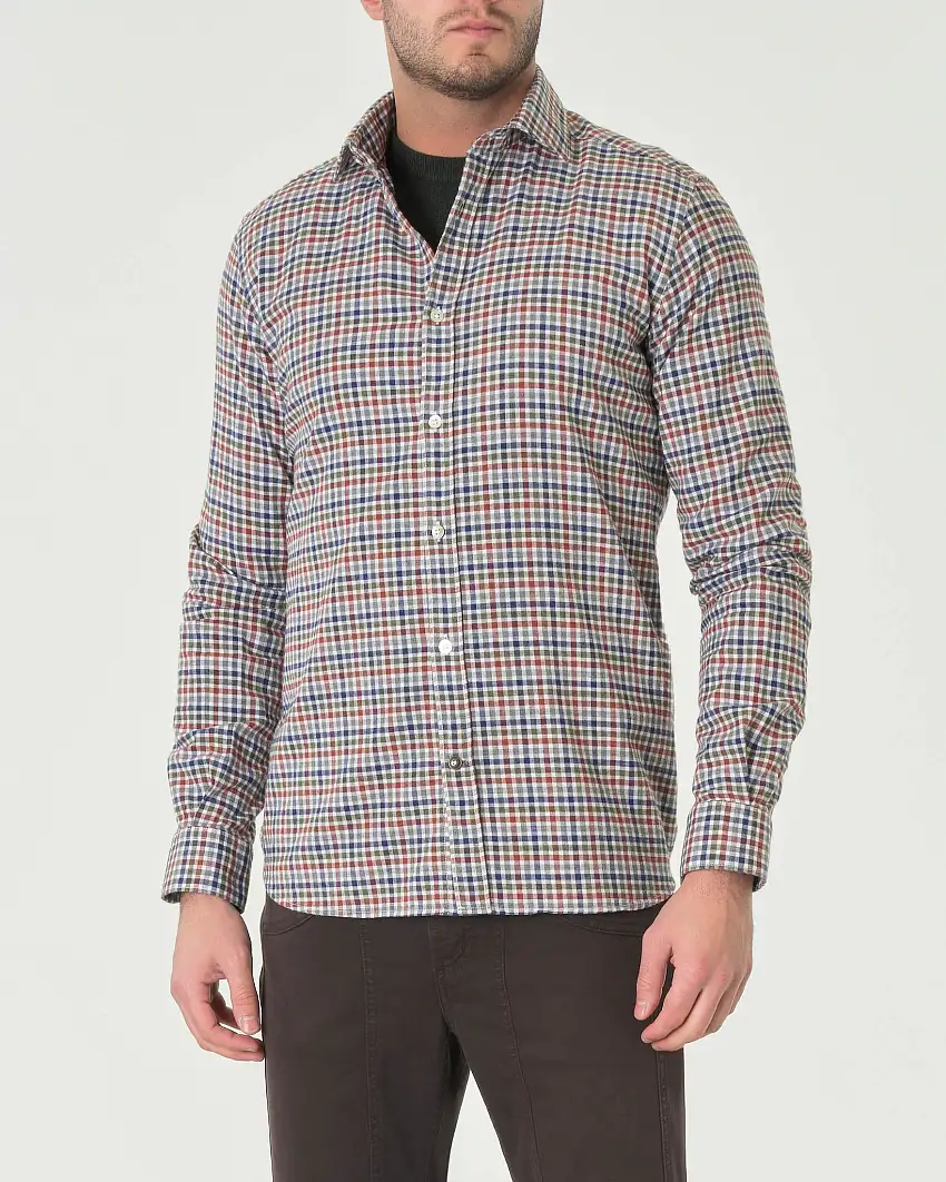 Camicia multicolore in flanella di puro cotone a fantasia check
