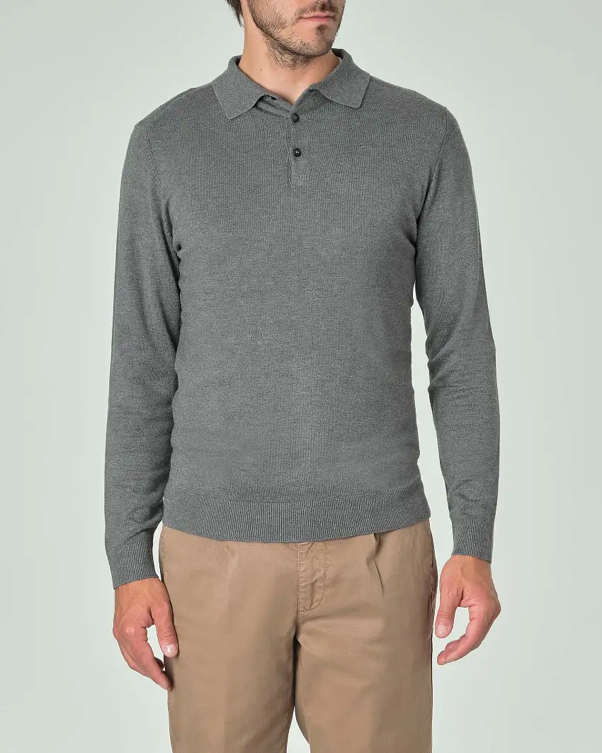 Polo manica lunga Paul Baker grigia in maglia di viscosa