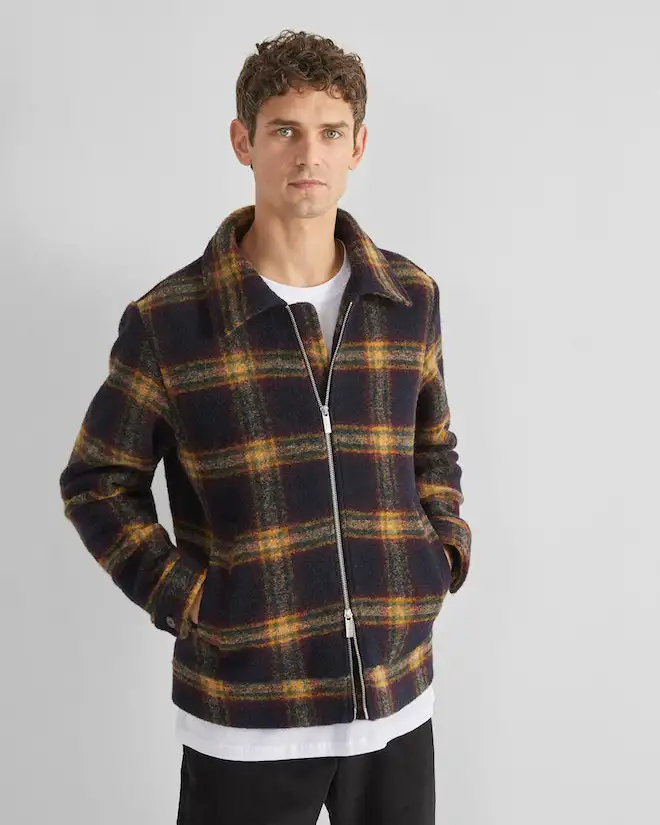 Giubbino in misto lana check multicolor con chiusura zip