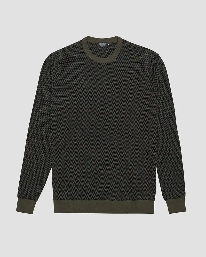 Maglia girocollo in puro cotone a fantasia geometrica militare e nera