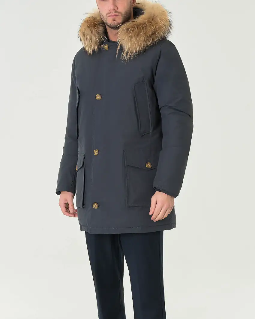 Parka Ashki.i antracite in cotone con vera pelliccia staccabile