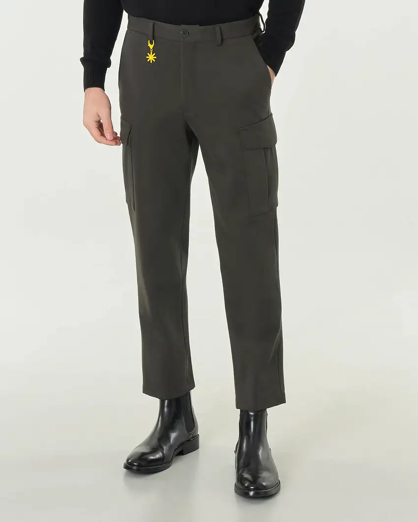 Pantalone cargo verde militare slim-fit in jersey di viscosa stretch