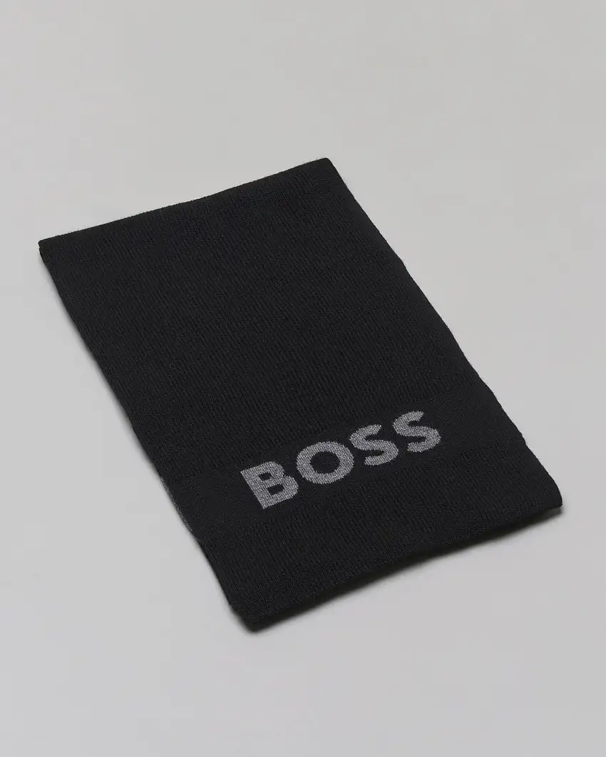 Sciarpa nera in misto lana viscosa e cachemire con logo jacquard