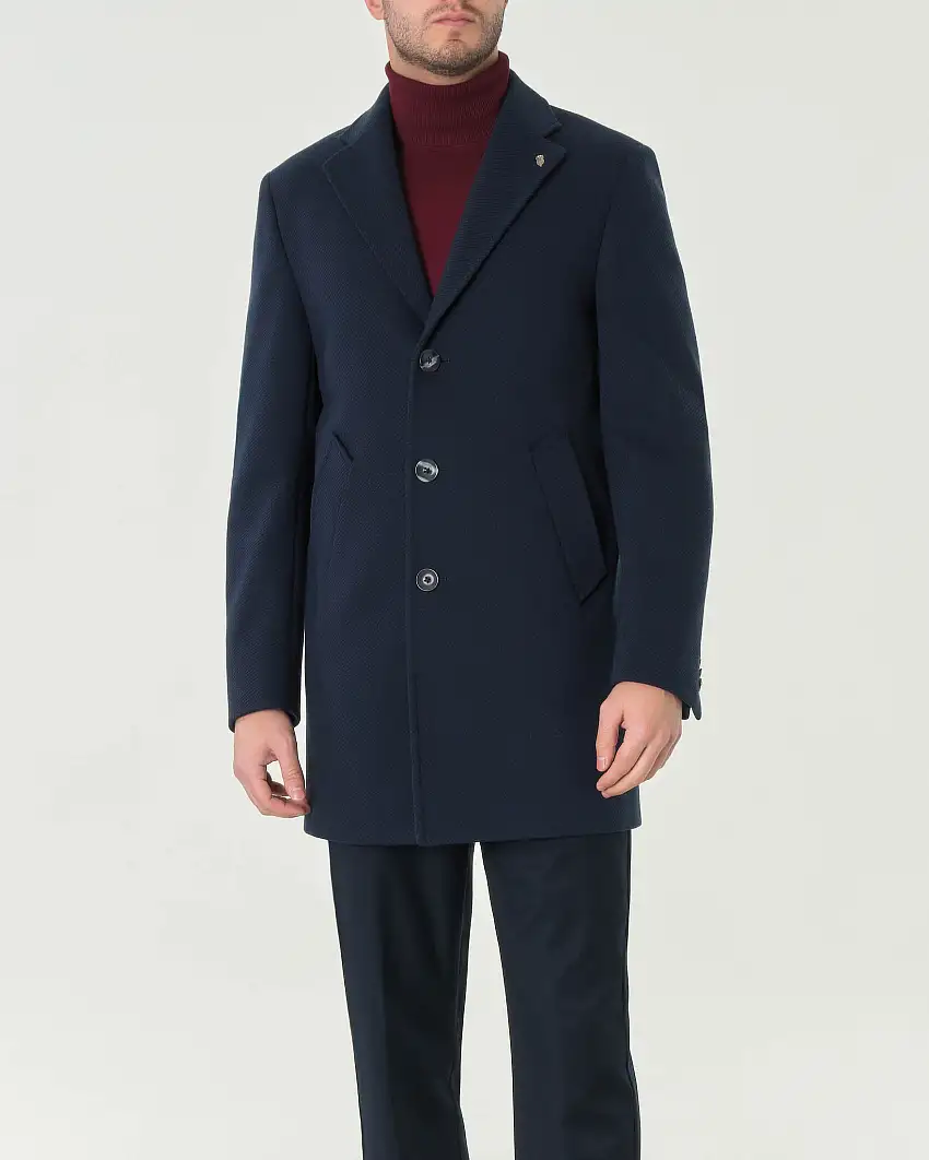 Cappotto monopetto Paul Baker blu in tessuto diagonale