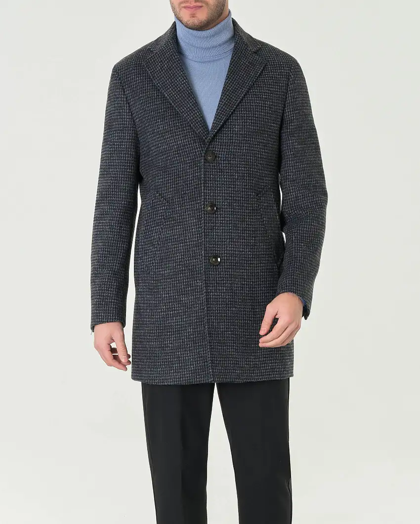 Cappotto Paul Baker monopetto grigio e nero in tessuto di misto lana armaturato a quadretti