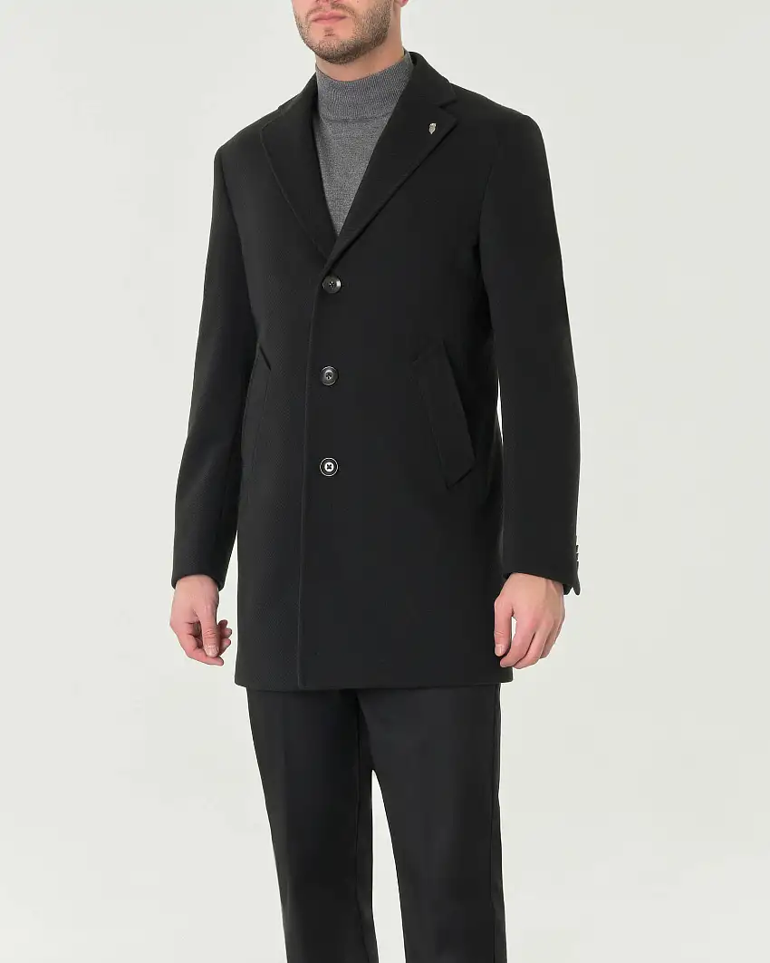 Cappotto Paul Baker monopetto nero in tessuto diagonale