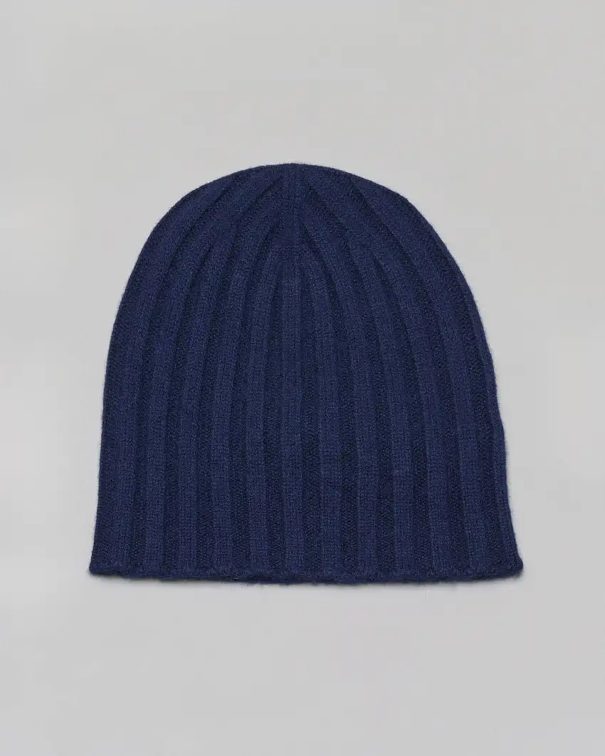 Berretto Pellizzari blu indaco in puro cachemire a coste