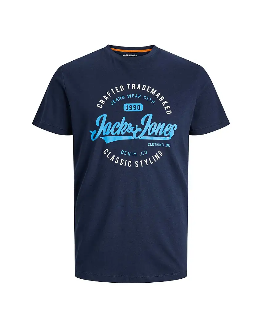 T-shirt blu mezza manica con stampa grafica logo