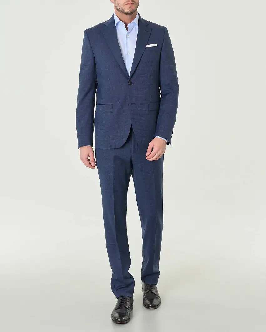 Abito Paul Baker monopetto blu indaco slim-fit in tessuto punto spillo di misto lana stretch