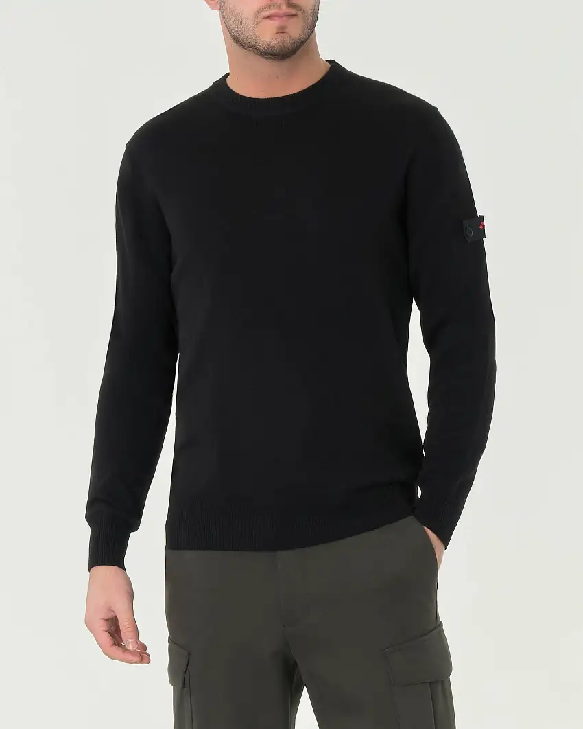 Maglia girocollo Peuterey nera in misto lana