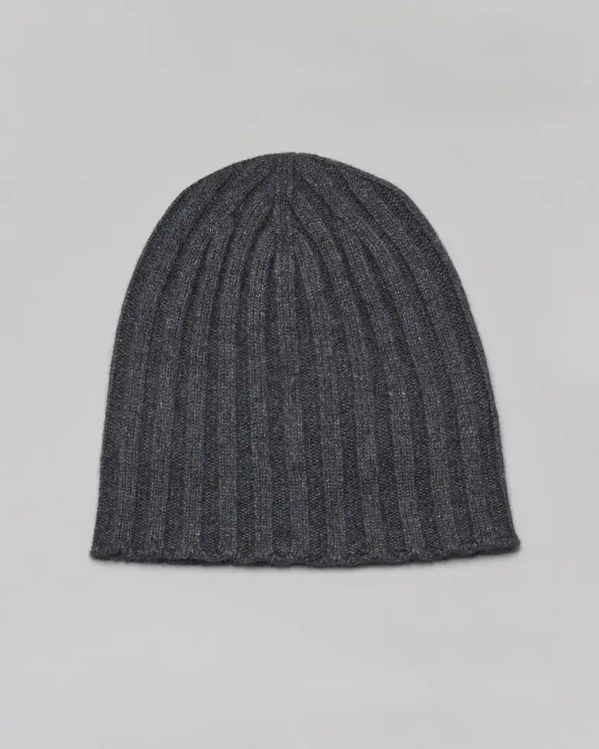 Berretto Pellizzari grigio antracite in puro cachemire a coste