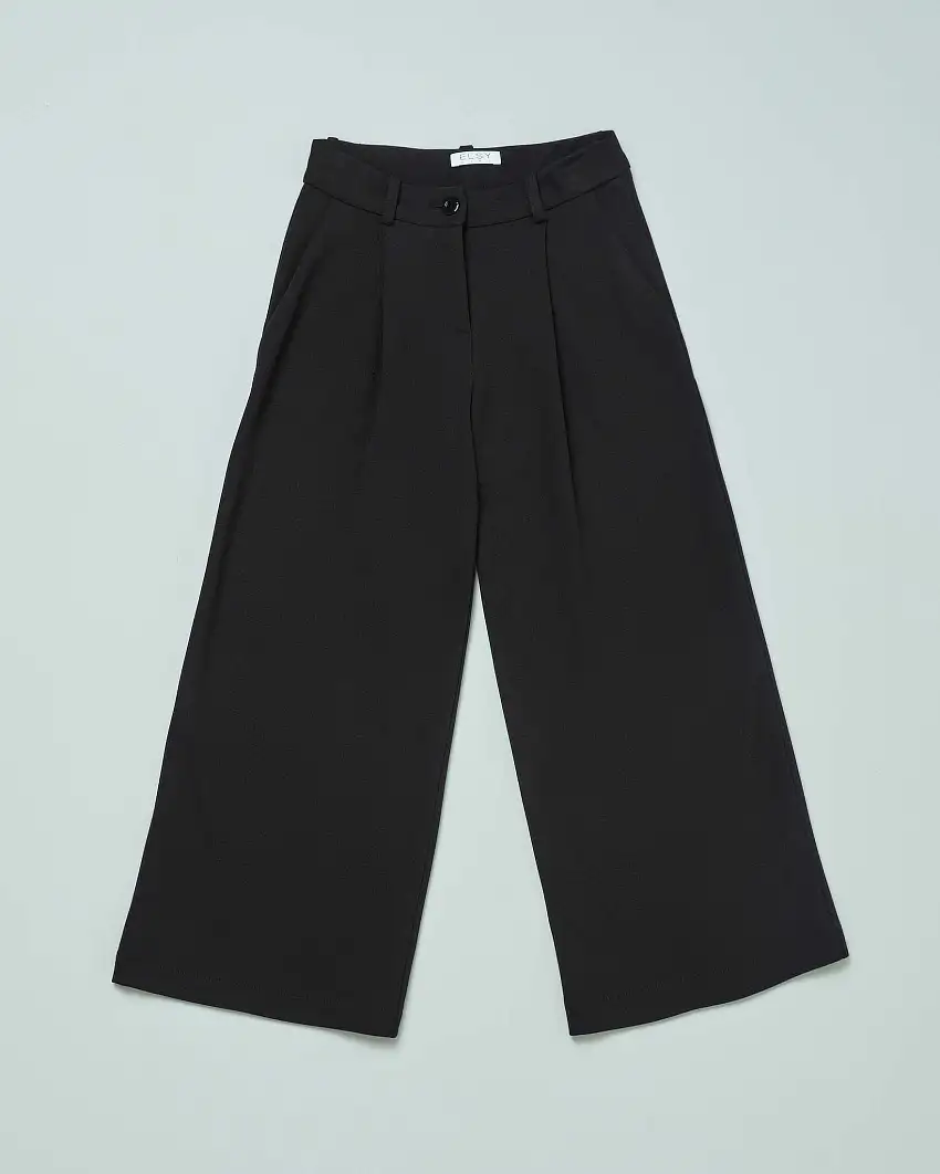 Pantalone Elsy nero a palazzo in crêpe con pinces