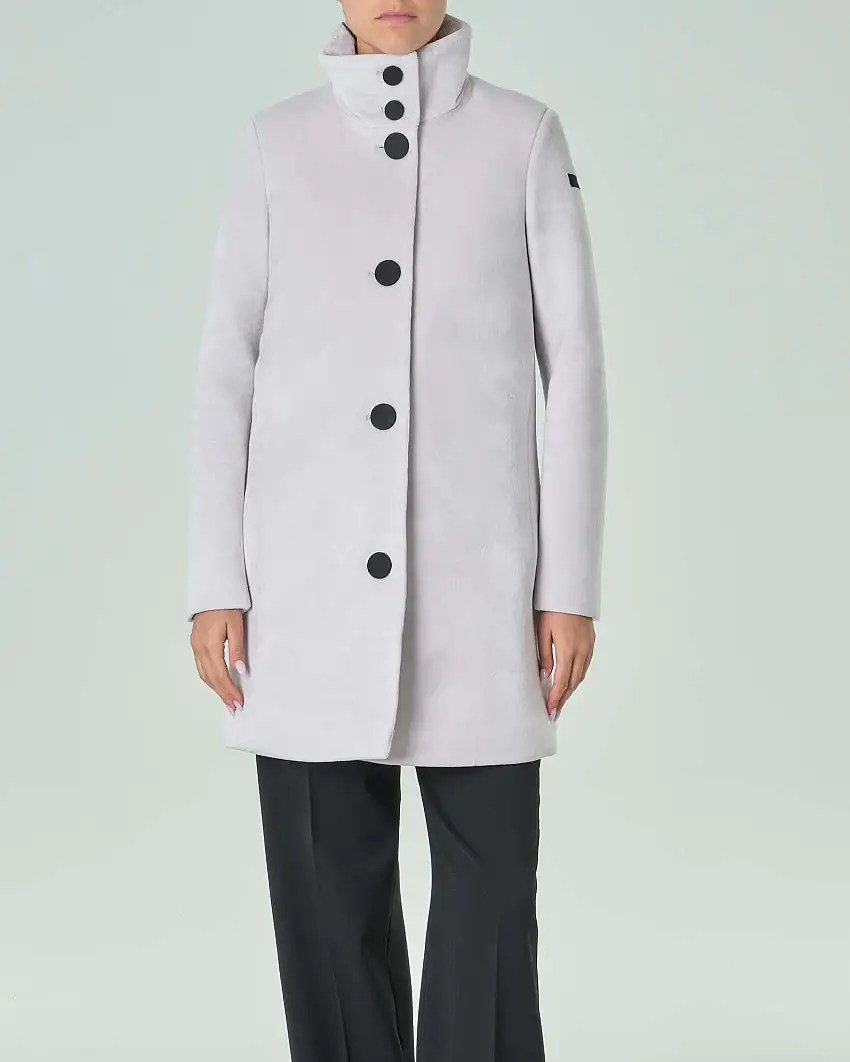 Giaccone Velvet in jersey di velluto color gesso con colletto in piedi