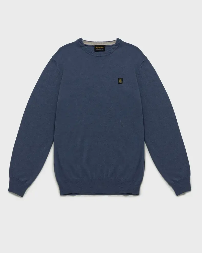 Maglia girocollo Refrigiwear blu indaco in misto lana viscosa e cachemire
