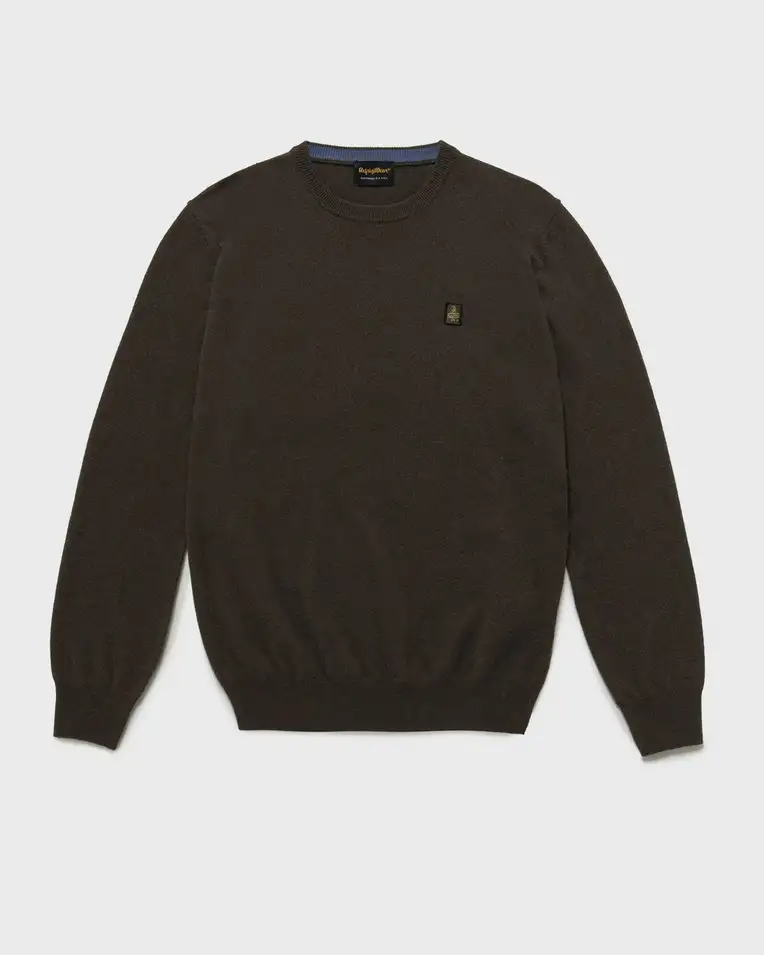 Maglia girocollo Refrigiwear marrone in misto lana viscosa e cachemire