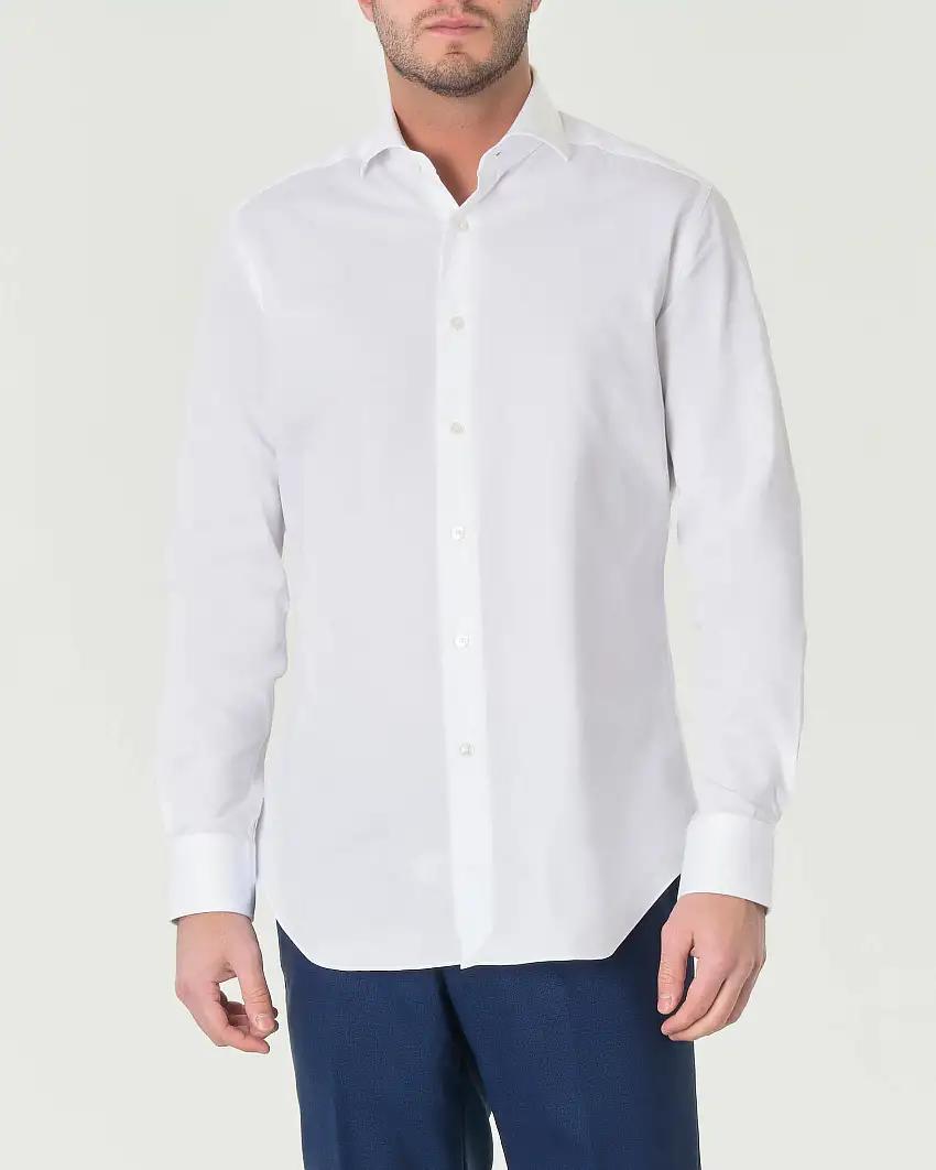 Camicia bianca in popeline di puro cotone a tinta unita con colletto alla francese