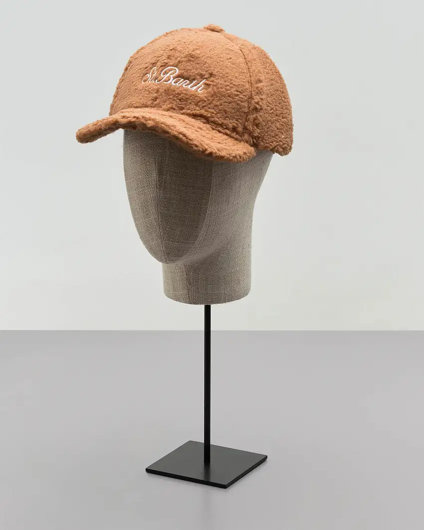 Berretto MC2 Saint Barth baseball color cammello in tessuto teddy