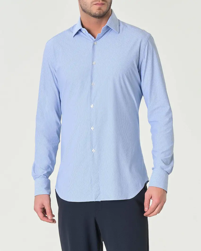 Camicia bianca e azzurra micro fantasia in tessuto tecnico active