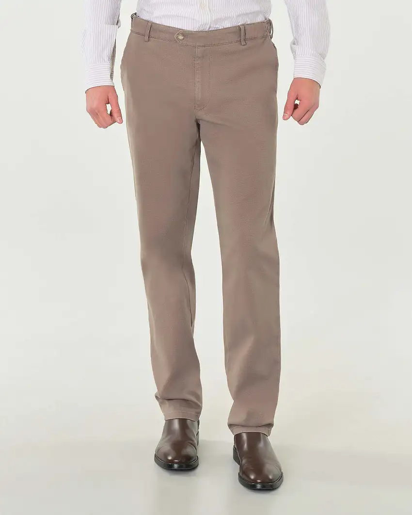 Pantalone chino Oslo color fango in cotone stretch micro rombetto drop 4