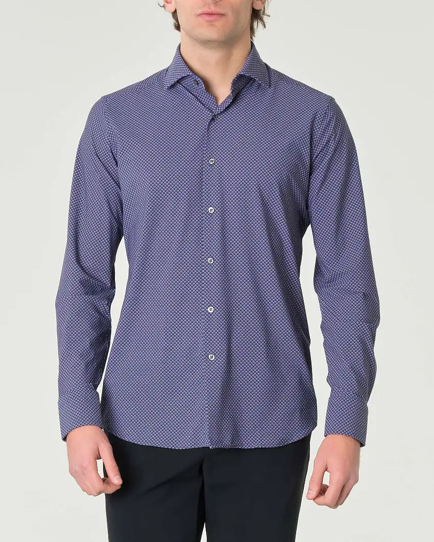 Camicia Pellizzari blu indaco slim-fit in tessuto tecnico con micro-fantasia