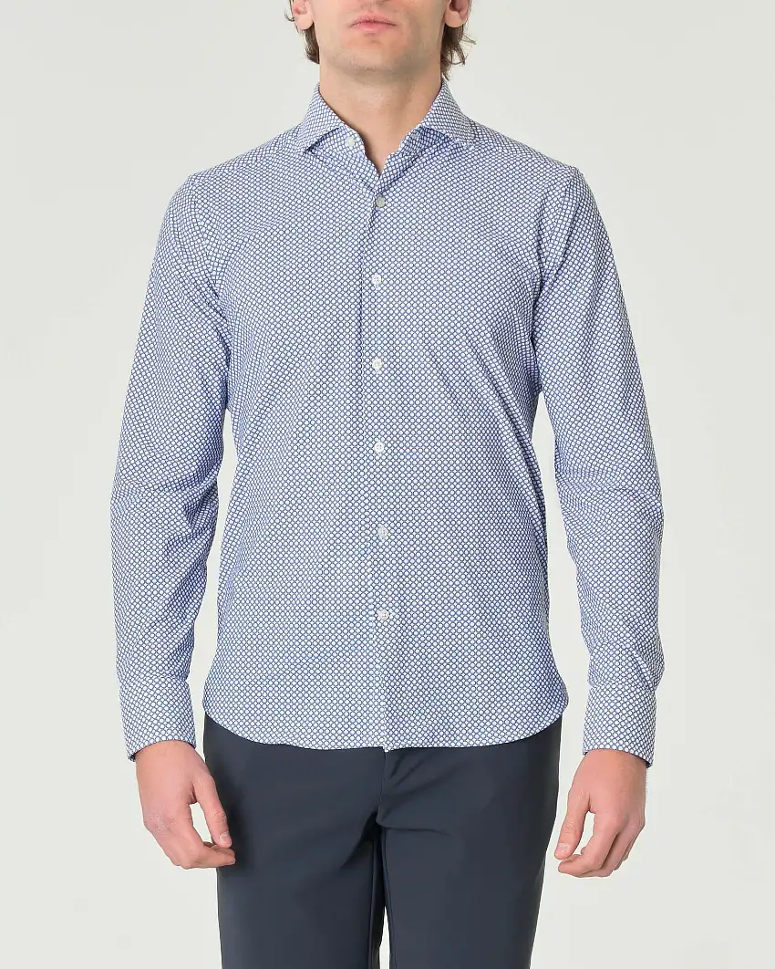 Camicia Pellizzari azzurra slim-fit in tessuto tecnico con fantasia ad ottagoni