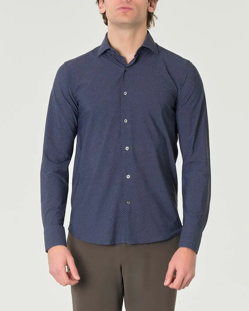 Camicia Pellizzari blu notte slim-fit in tessuto tecnico con micro-fantasia