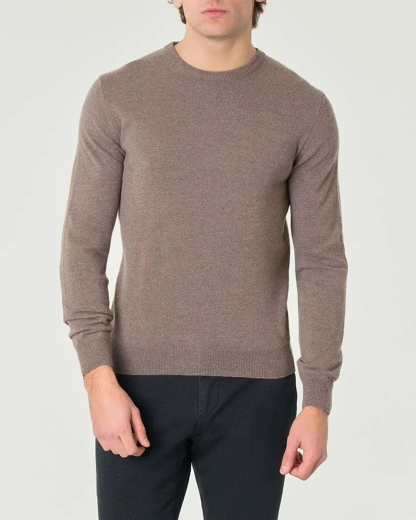 Maglia girocollo Pellizzari color tortora in misto lana e cachemire finezza 12