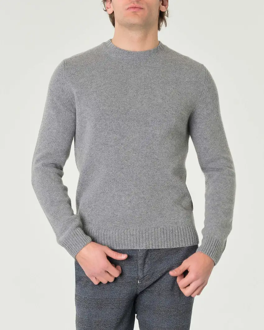 Maglia girocollo Pellizzari grigia in misto lana e cachemire finezza 7