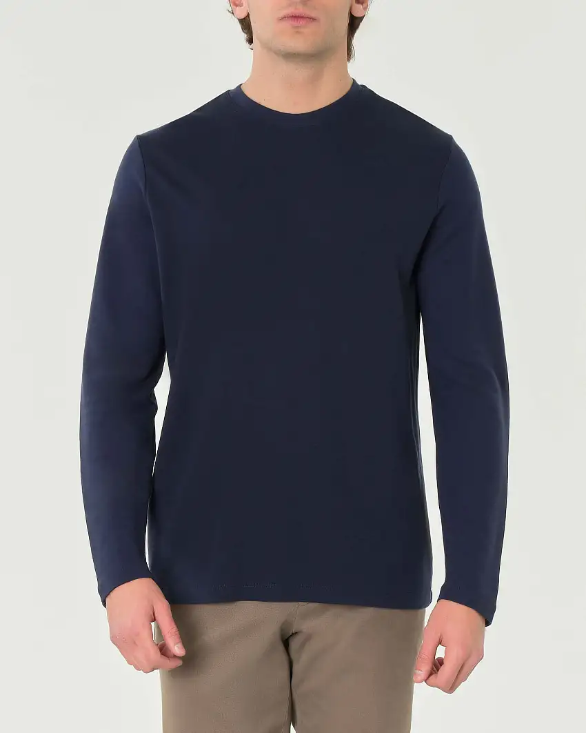 T-shirt girocollo Pellizzari blu a maniche lunghe in tessuto tecnico elasticizzato