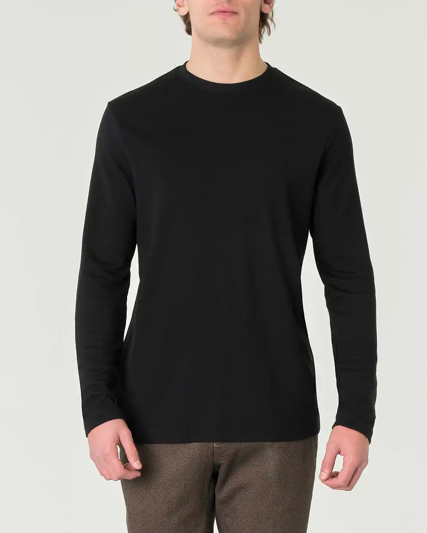 T-shirt girocollo Pellizzari nera a maniche lunghe in tessuto tecnico elasticizzato